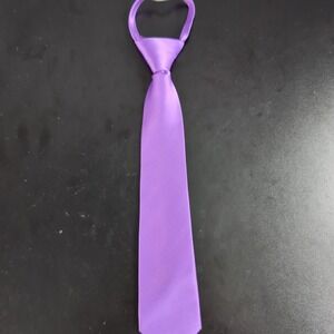 Jacob Alexander Mens Zipper Tie Solid Purple Satin Microfiber Hand Made 13 Inch